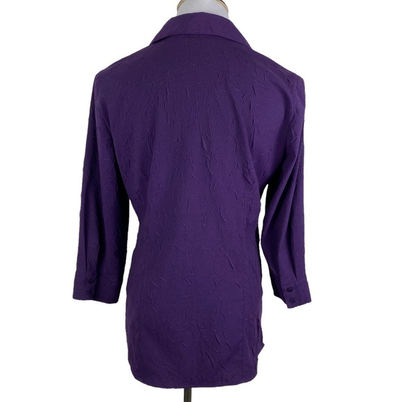 Croft & Barrow Textured Button Down Blouse Women's Small Purple Stretch - Picture 2 of 10